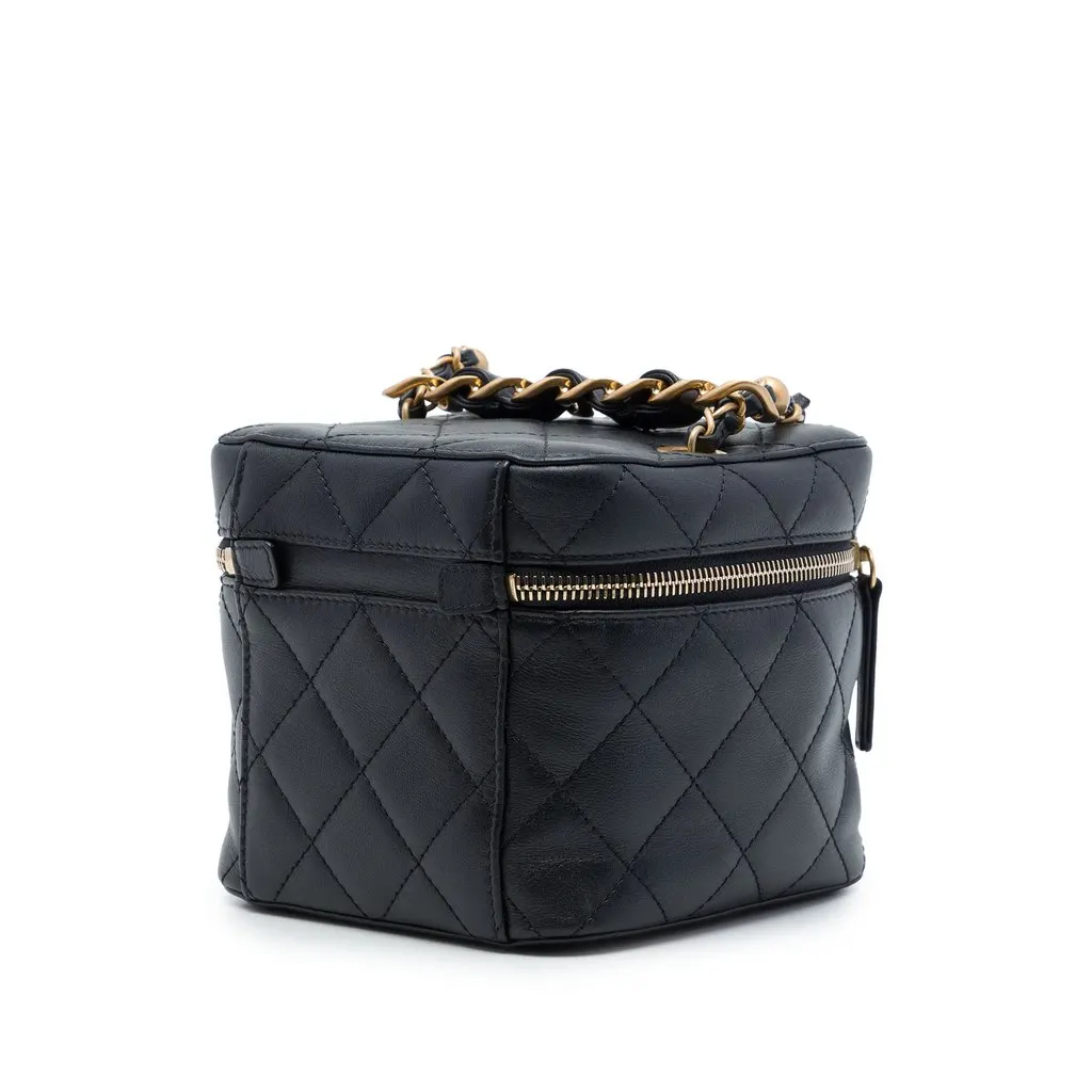 Chanel Small Quilted Calfskin Chain Bar Vanity Case with Chain Black Leather Very good - Back View