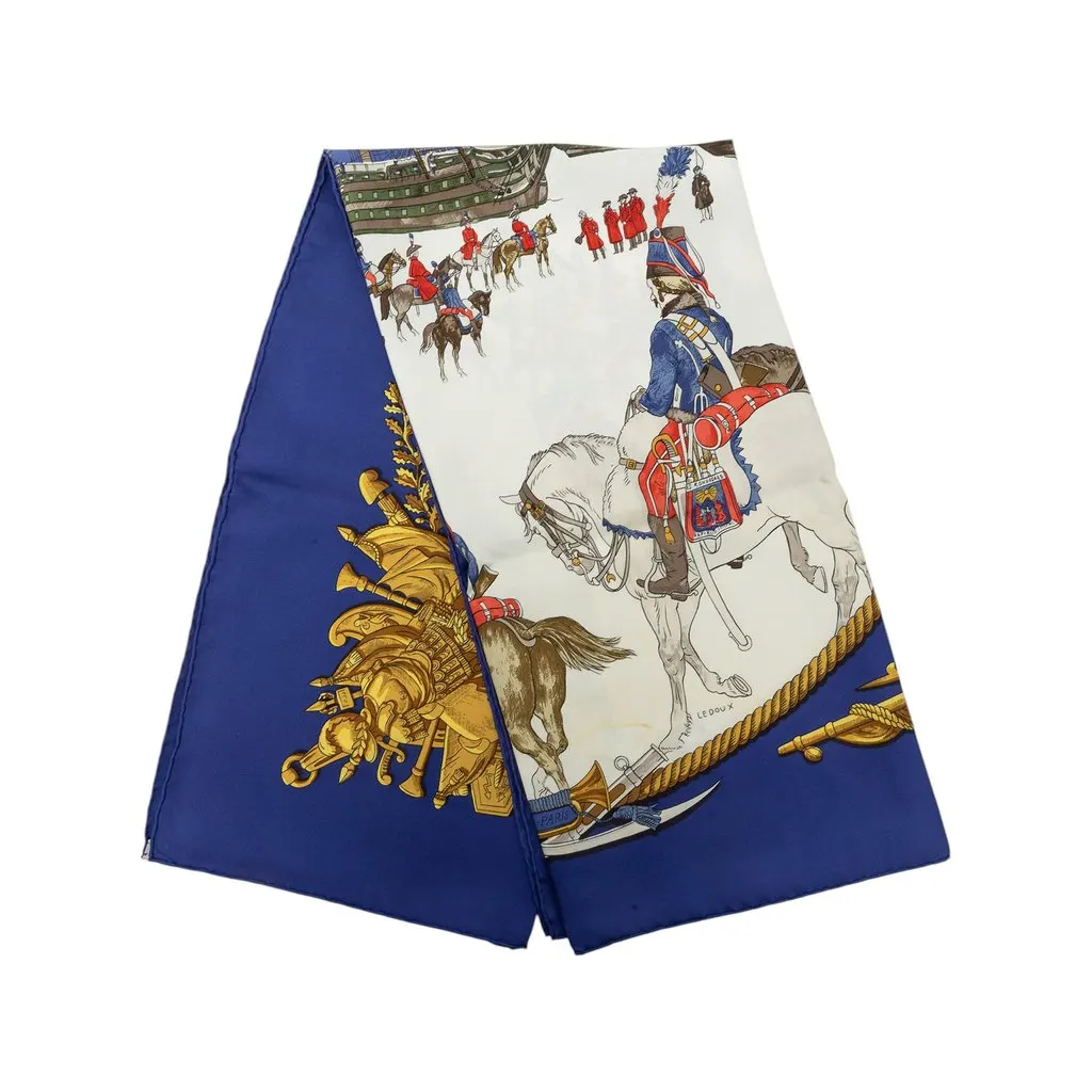 Hermès Marine et Cavalerie Silk Scarf Blue Silk Very good - Front View
