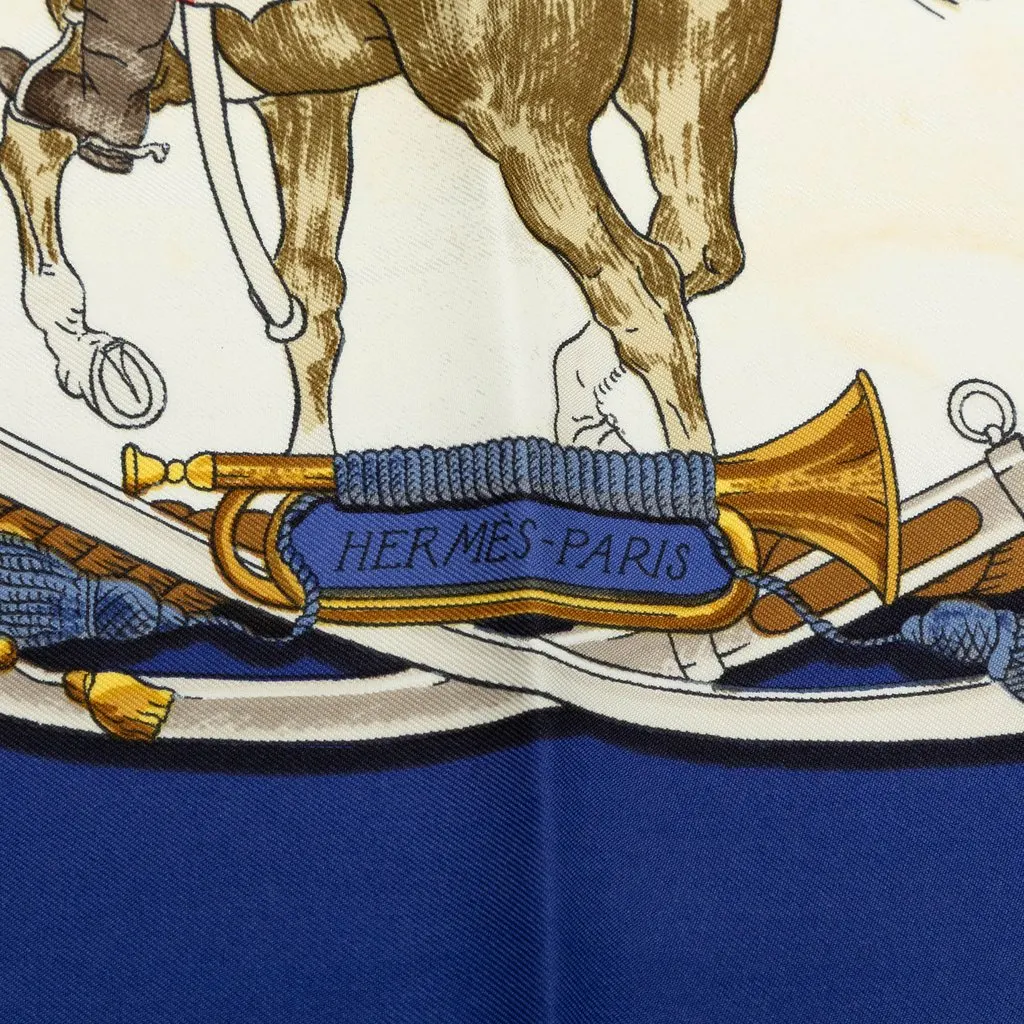 Hermès Marine et Cavalerie Silk Scarf Blue Silk Very good - Inside View