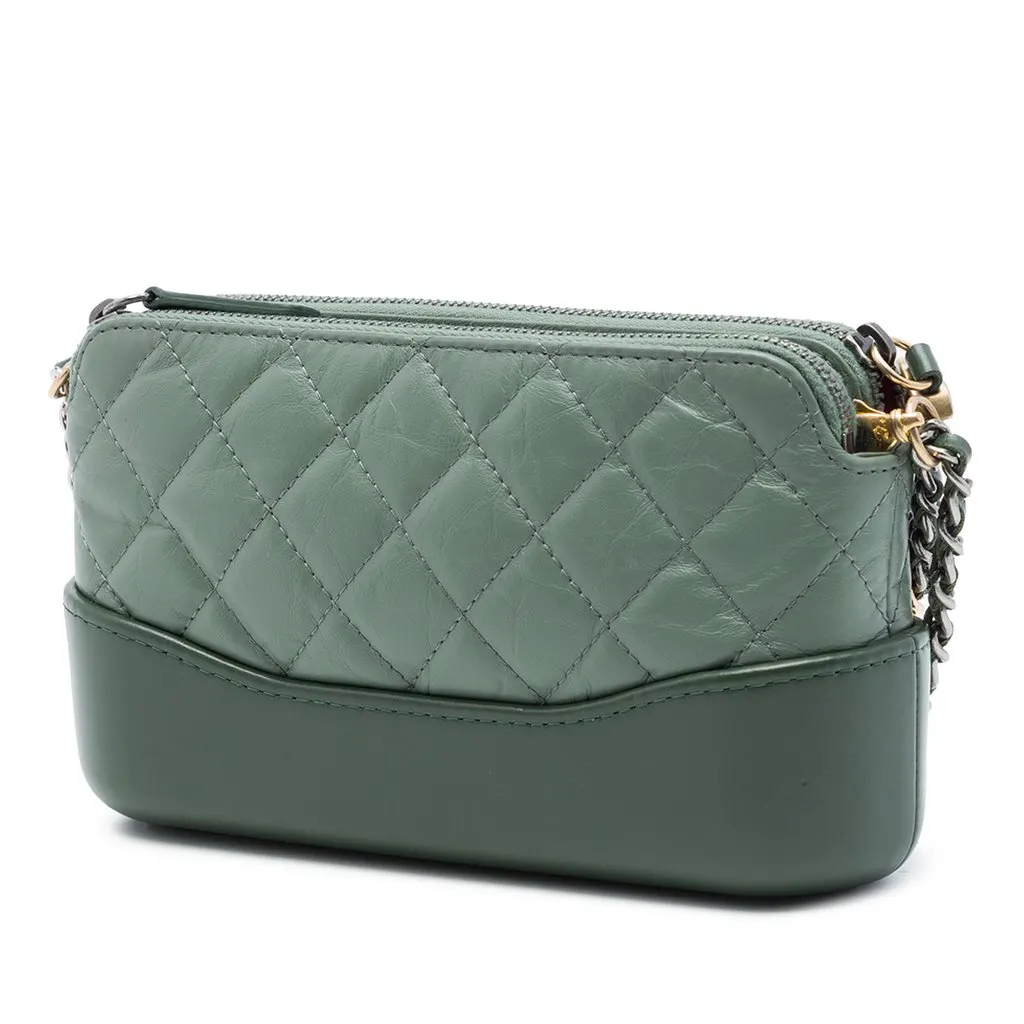 Chanel Aged Calfskin Gabrielle Double Zip Clutch with Chain Green Leather Very good - Back View