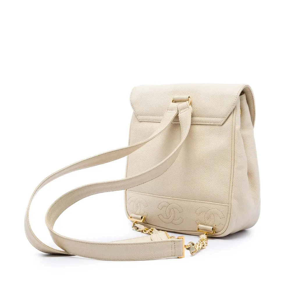 Chanel Caviar Triple CC Backpack White Leather Very good - Back View