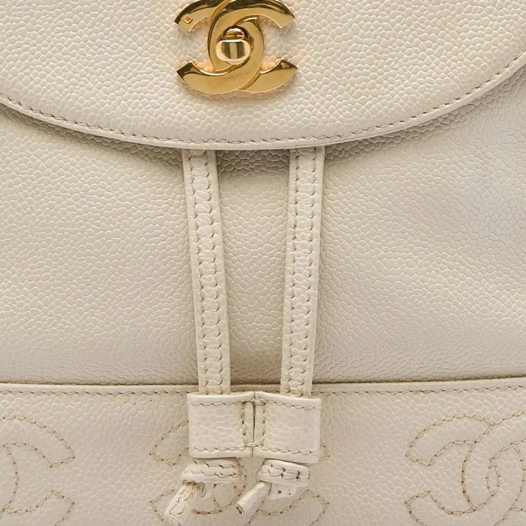 Chanel Caviar Triple CC Backpack White Leather Very good - Box View
