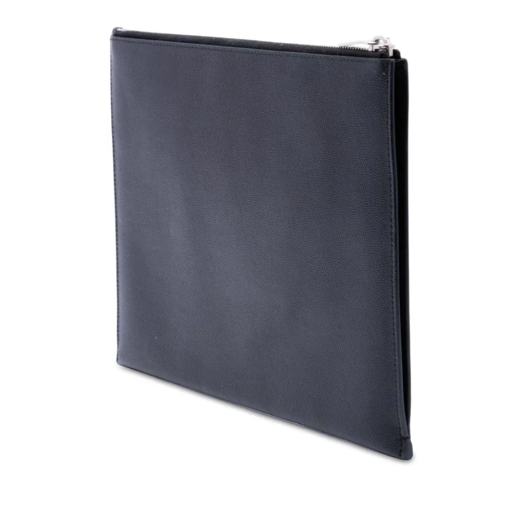 Saint Laurent Grain De Poudre Zip Clutch Black Leather Very good - Back View
