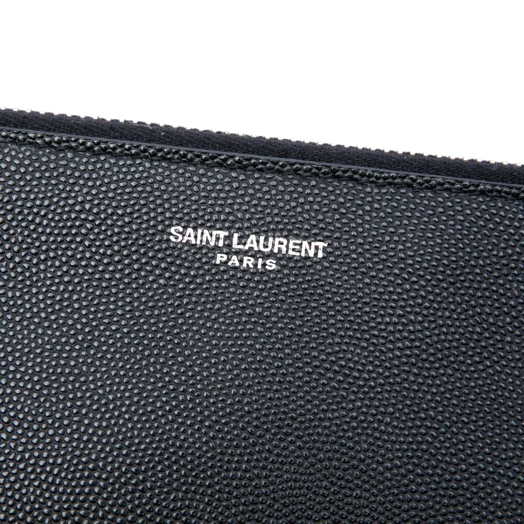 Saint Laurent Grain De Poudre Zip Clutch Black Leather Very good - Box View