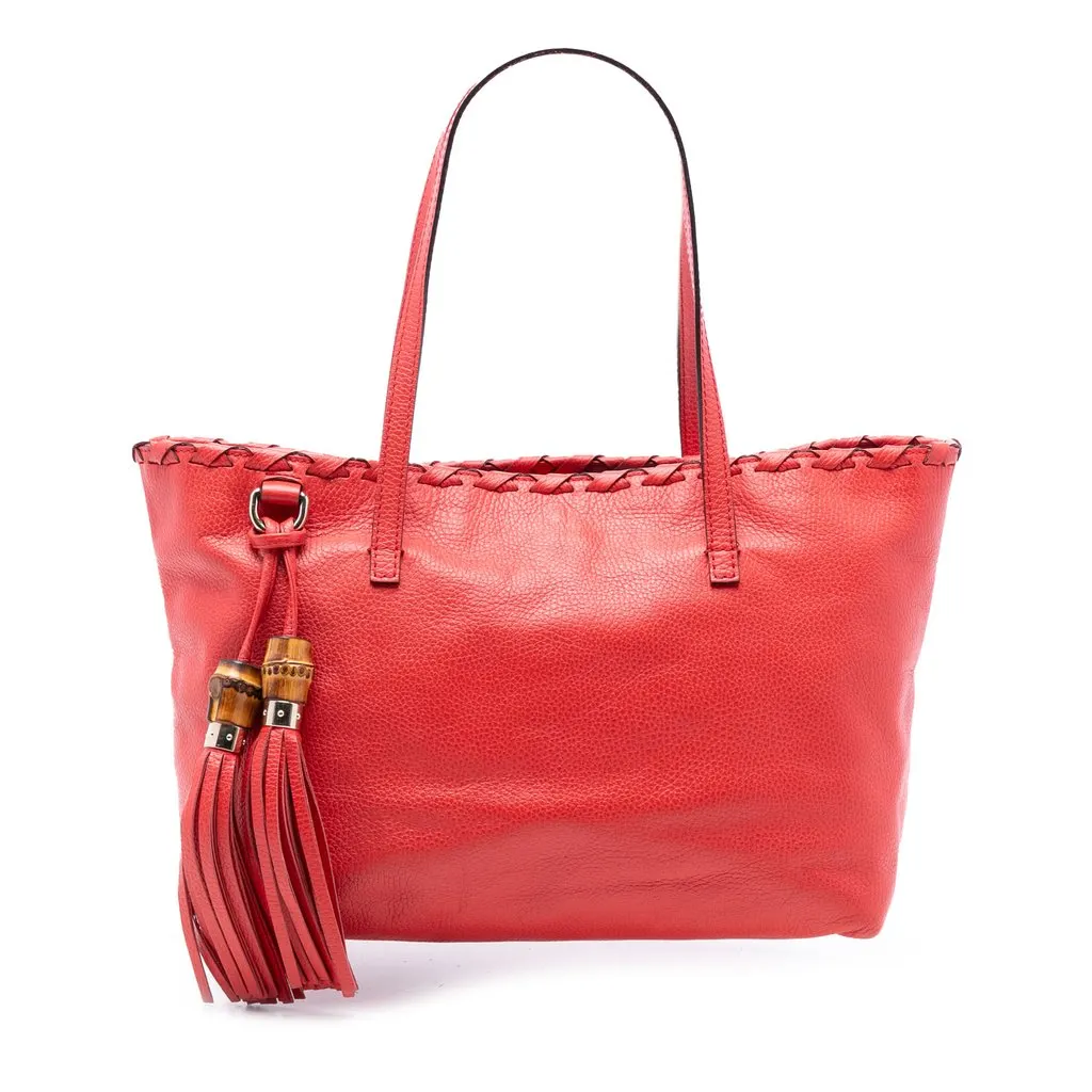 Gucci Leather Bamboo Tassel Tote Red Leather Very good - Front View
