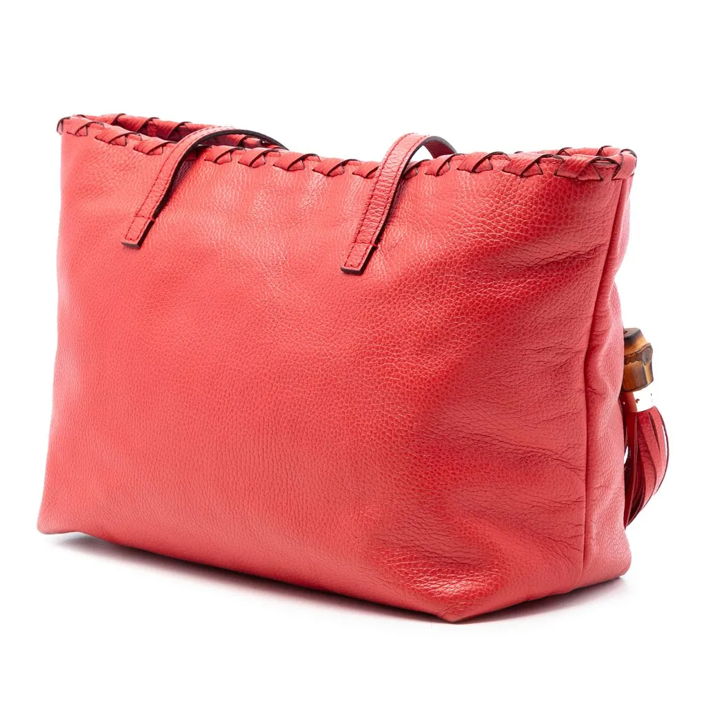 Gucci Leather Bamboo Tassel Tote Red Leather Very good - Back View