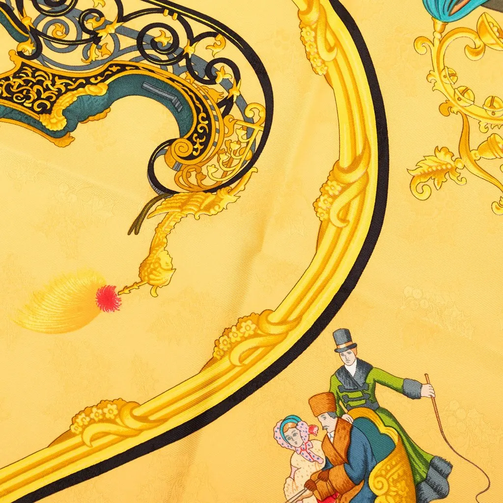Hermès Plumes et Grelots Silk Scarf 90 Yellow Silk Never worn - Back View