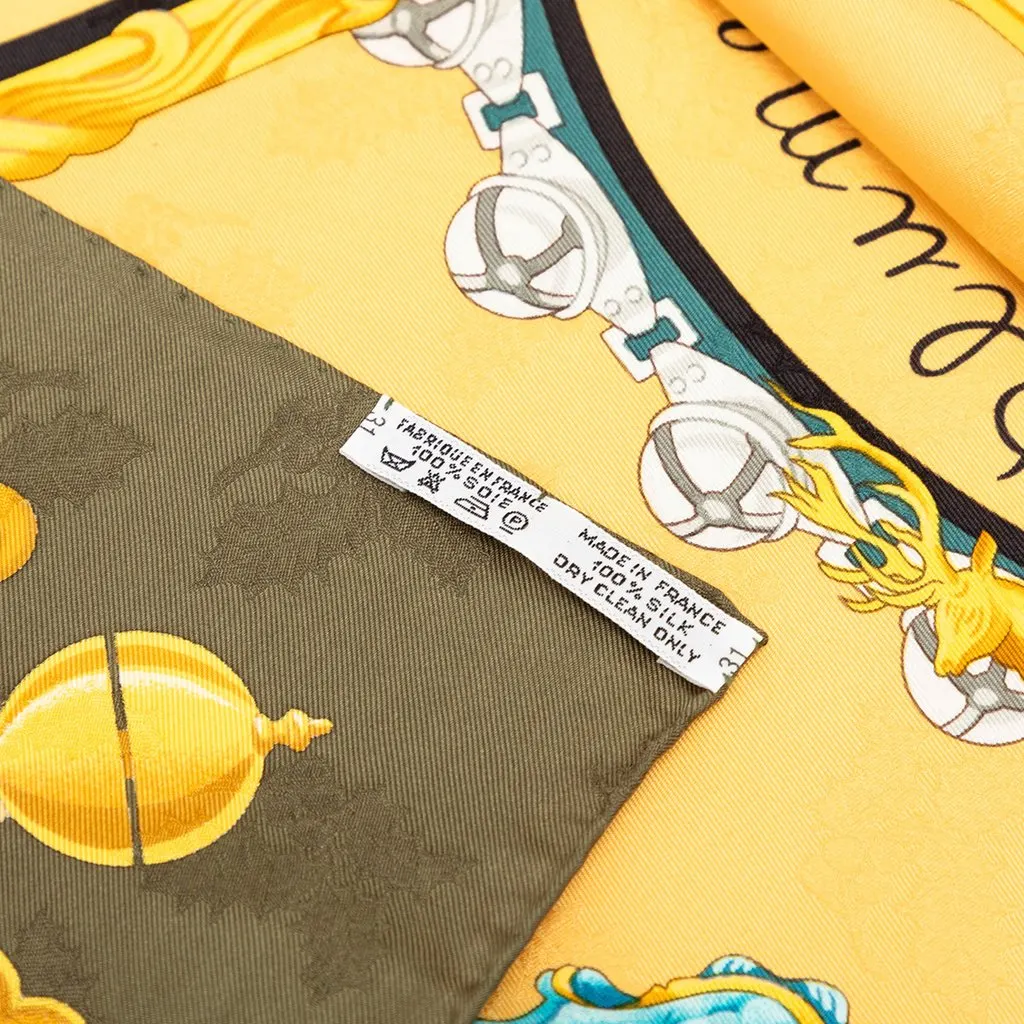 Hermès Plumes et Grelots Silk Scarf 90 Yellow Silk Never worn - Box View