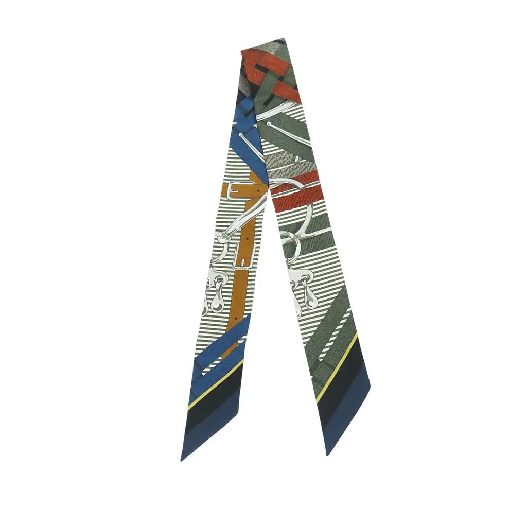 Hermès Mors a Jouets Chemise Twilly Silk Scarf Blue Very good - Back View