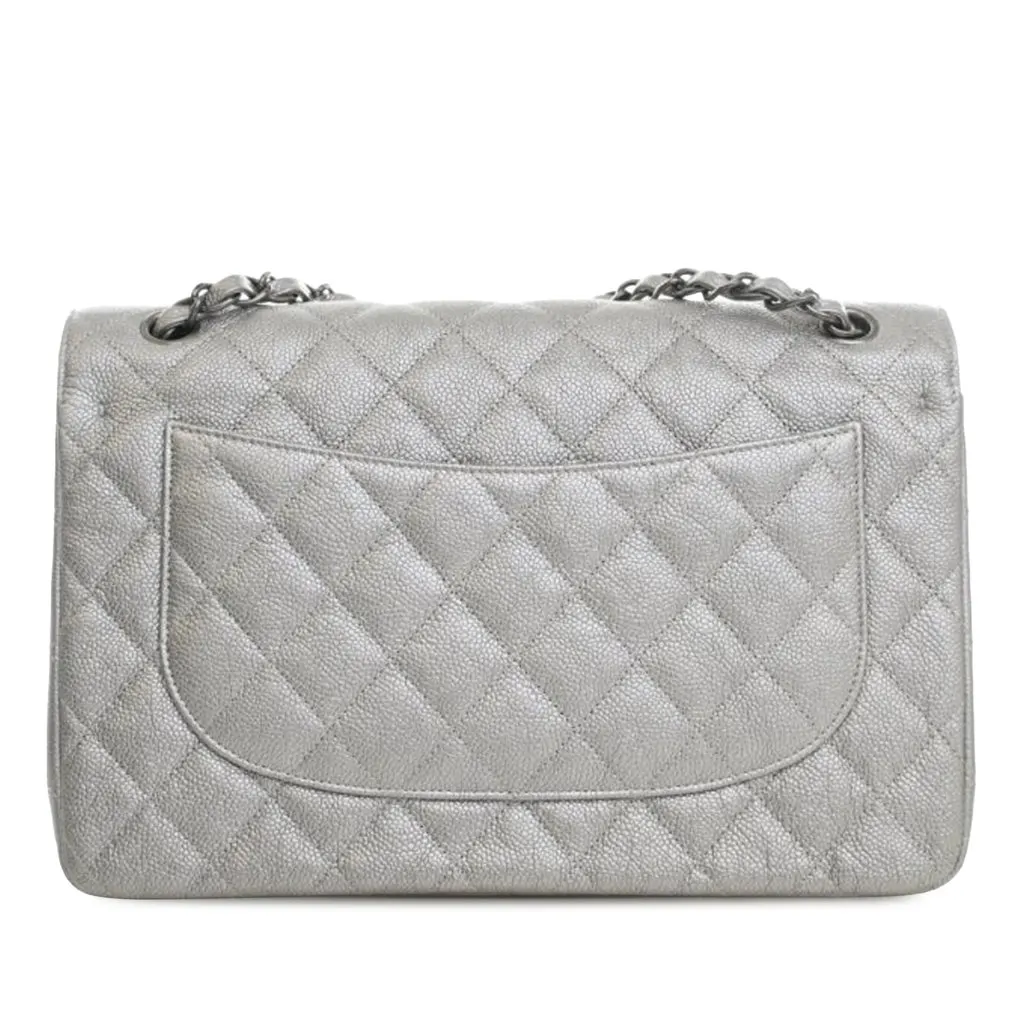 Chanel Jumbo Classic Caviar Double Flap Silver Leather Very good - Back View