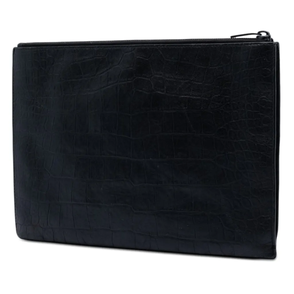 Saint Laurent Croc Embossed Leather Monogram Document Holder Black Leather Very good - Back View