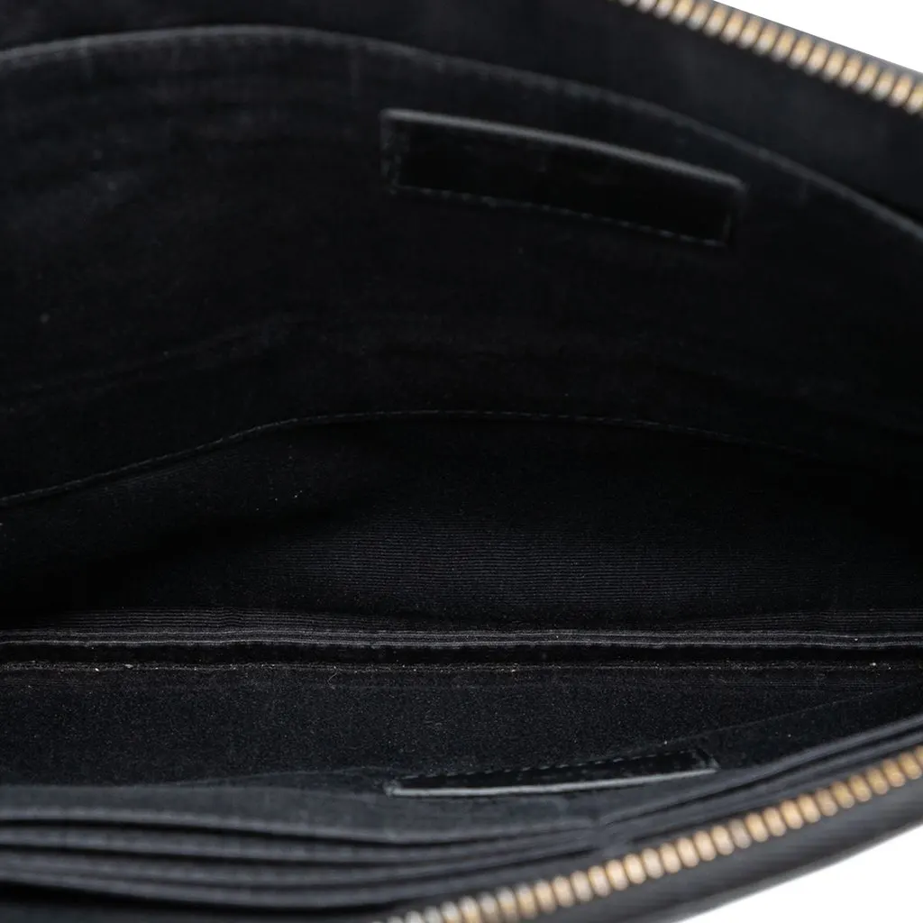 Saint Laurent Croc Embossed Leather Monogram Document Holder Black Leather Very good - Model View