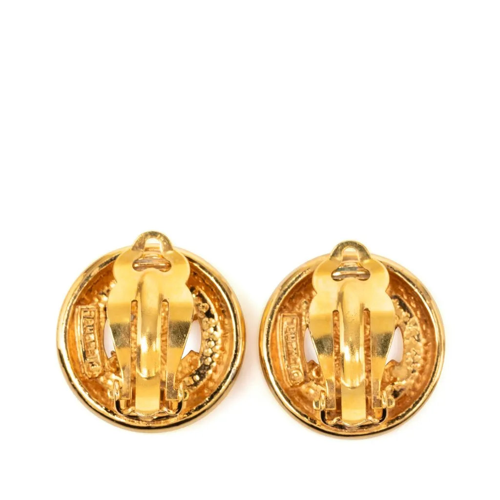 Chanel CC Gold Plated Button Clip On Earrings Gold Metal Very good - Back View