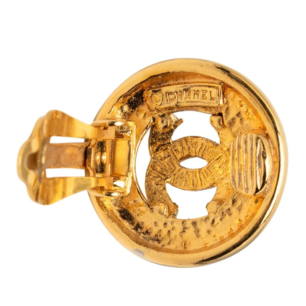 Chanel CC Gold Plated Button Clip On Earrings Gold Metal Very good - Inside View