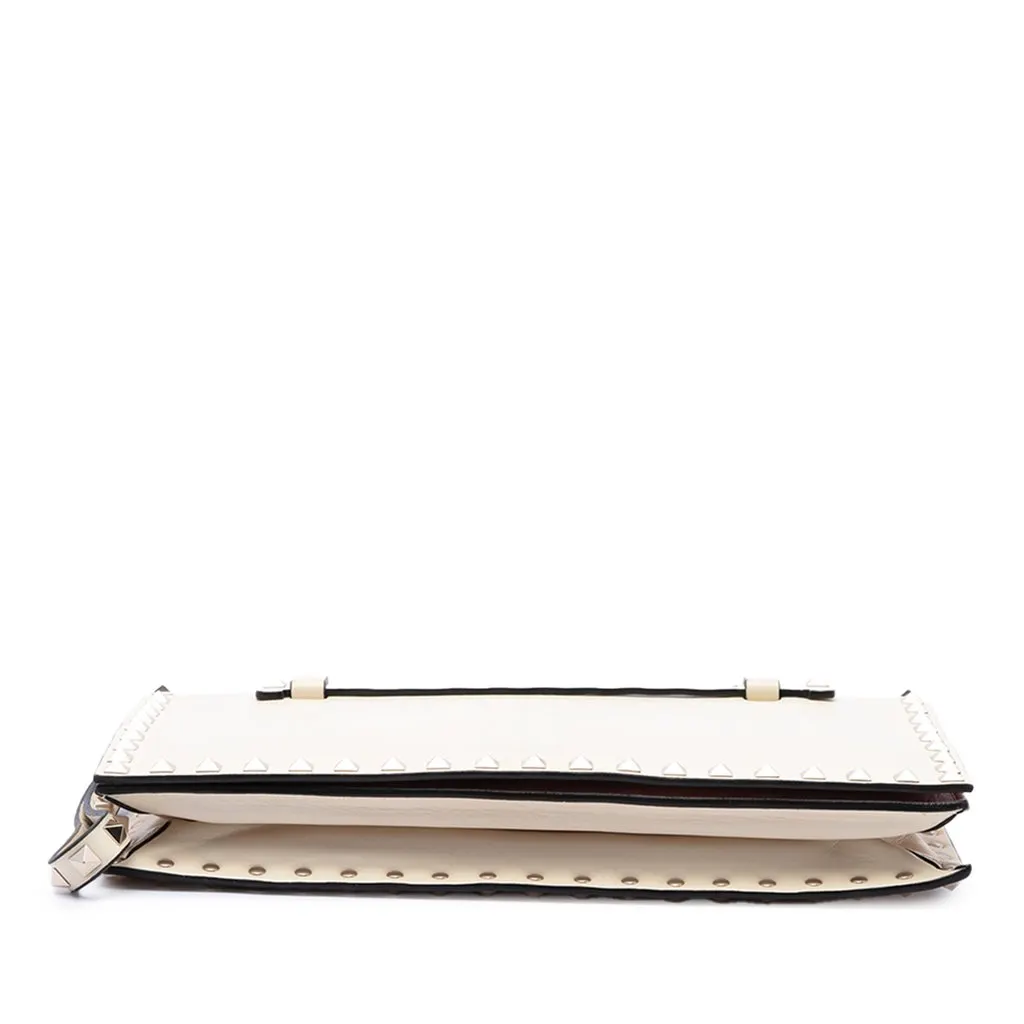 Valentino Leather Rockstud Flap Clutch White Leather Very good - Inside View