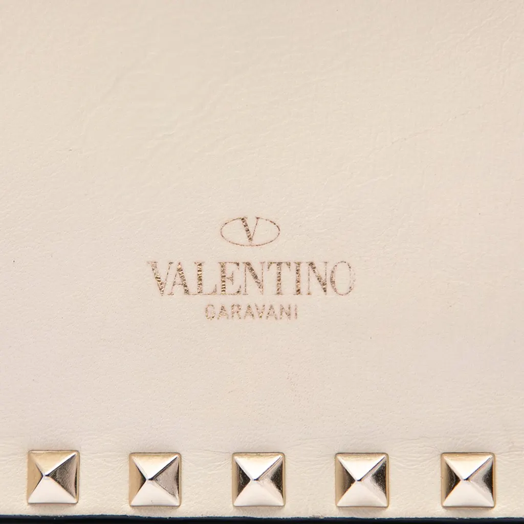 Valentino Leather Rockstud Flap Clutch White Leather Very good - Box View