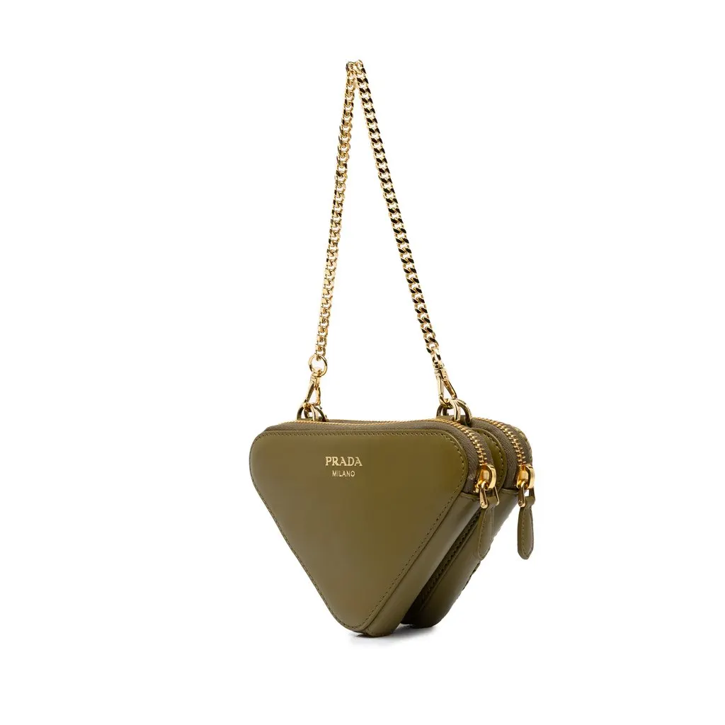 Prada Mini Raffia Crochet Logo Embroidered Triangle Pouch Green Rattan Very good - Back View