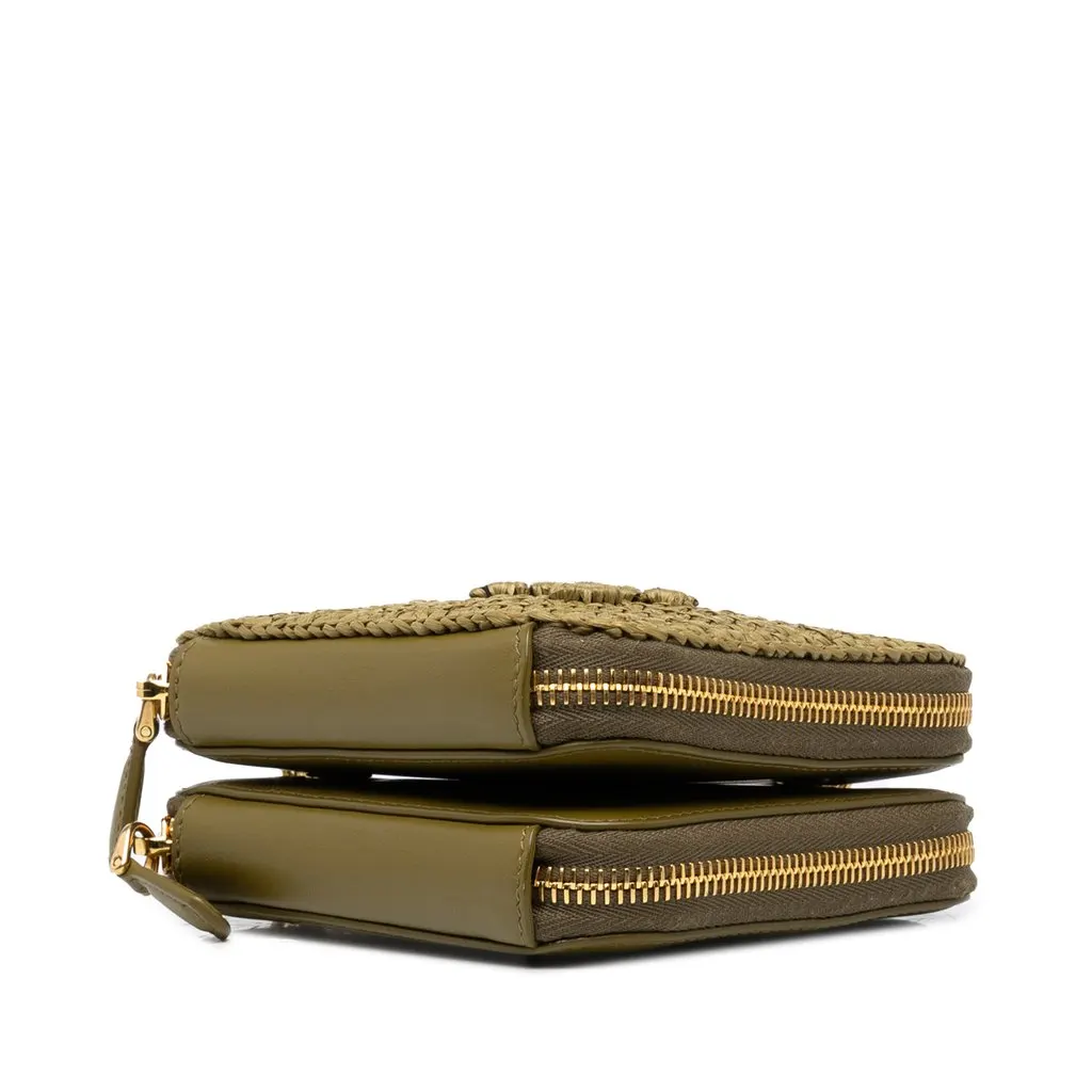 Prada Mini Raffia Crochet Logo Embroidered Triangle Pouch Green Rattan Very good - Inside View