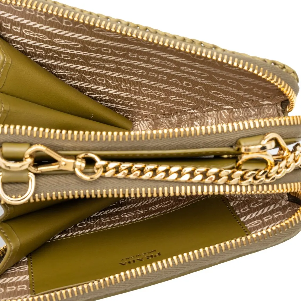 Prada Mini Raffia Crochet Logo Embroidered Triangle Pouch Green Rattan Very good - Model View