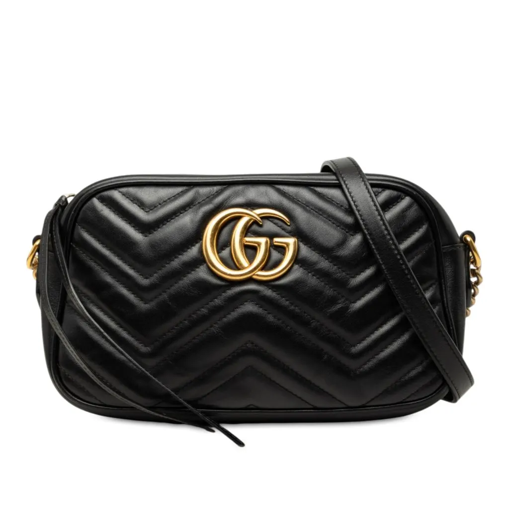 Gucci Small GG Marmont Matelasse Calfskin Crossbody Black Leather Very good - Front View