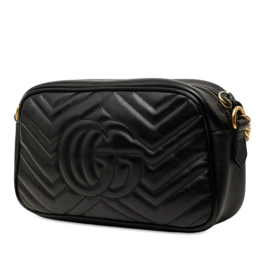 Gucci Small GG Marmont Matelasse Calfskin Crossbody Black Leather Very good - Back View