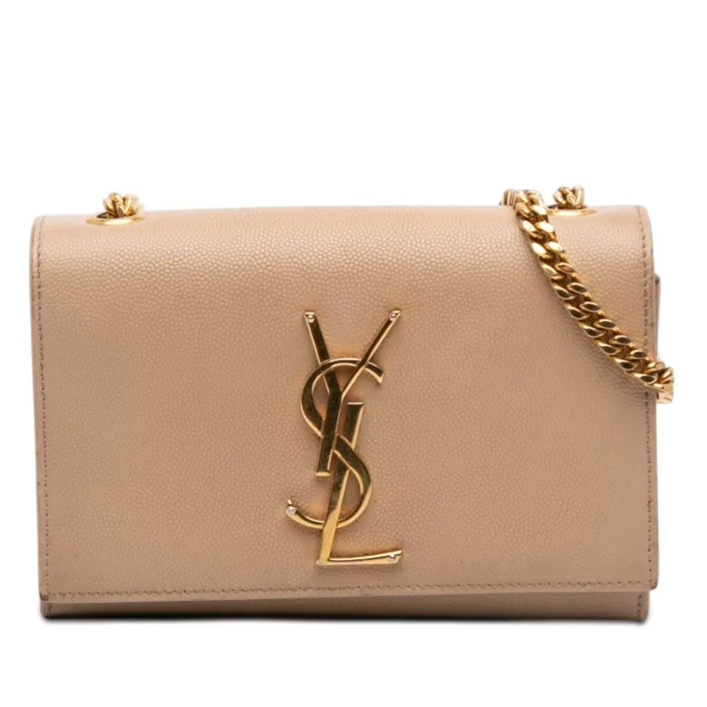 Saint Laurent Small Grain De Poudre Monogram Kate Crossbody Beige Leather Very good - Front View