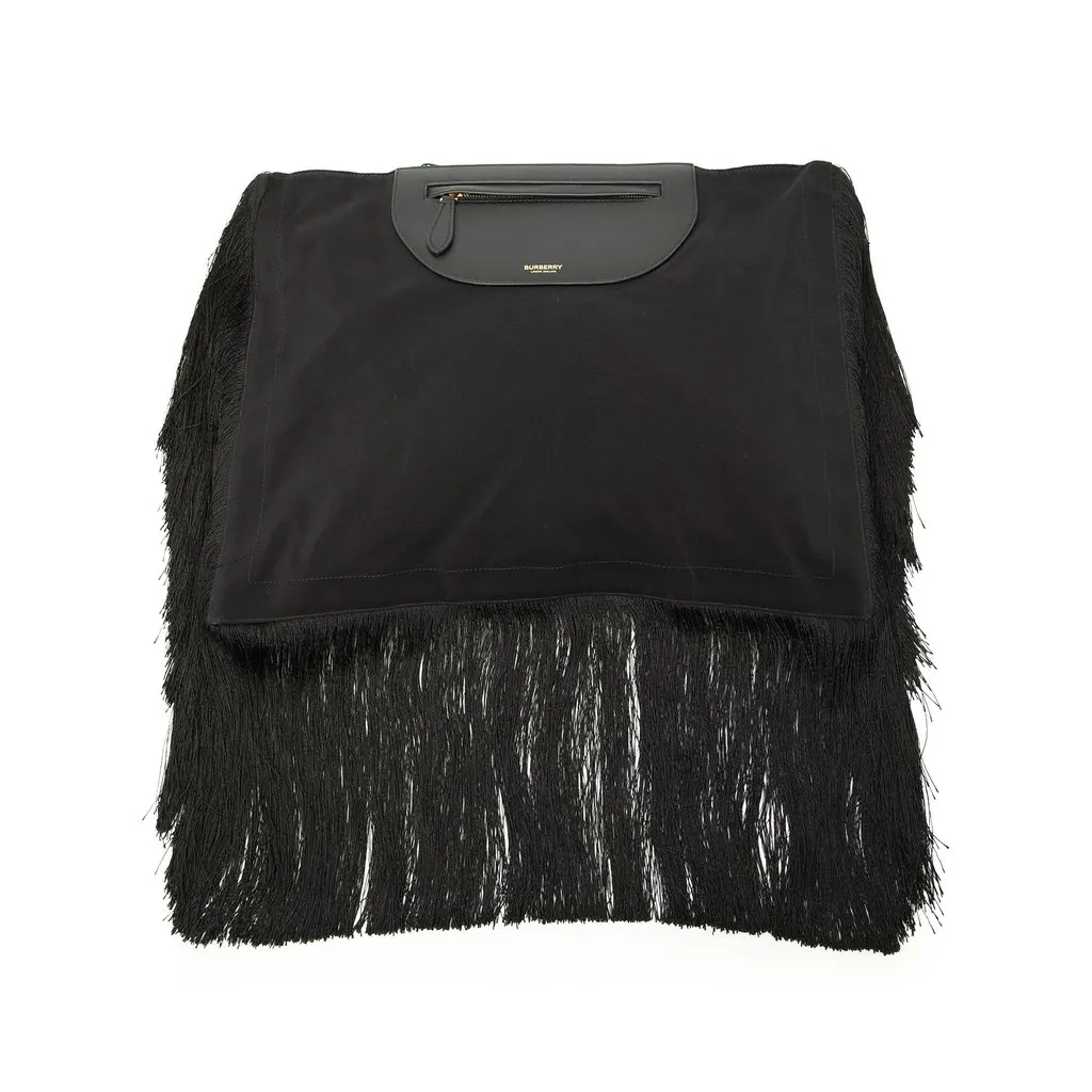 Burberry Canvas Olympia Fringe Clutch Black Very good - Front View