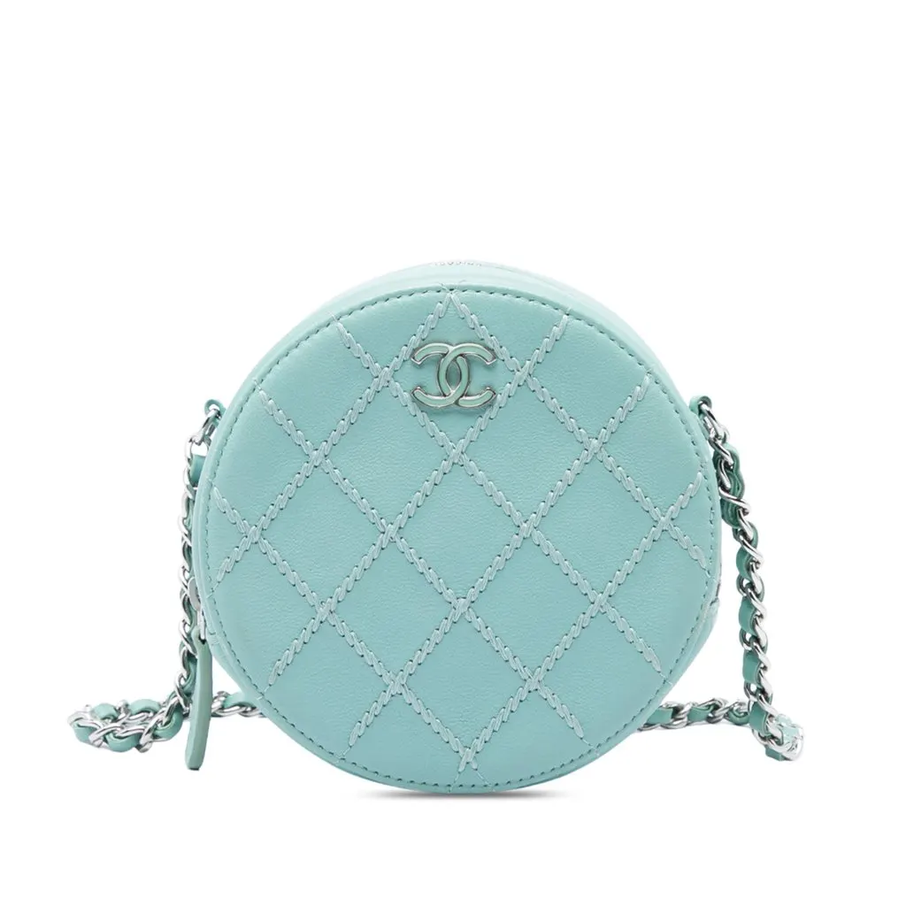 Chanel Quilted Lambskin Ultimate Stitch Round Clutch With Chain Blue Leather Very good - Front View