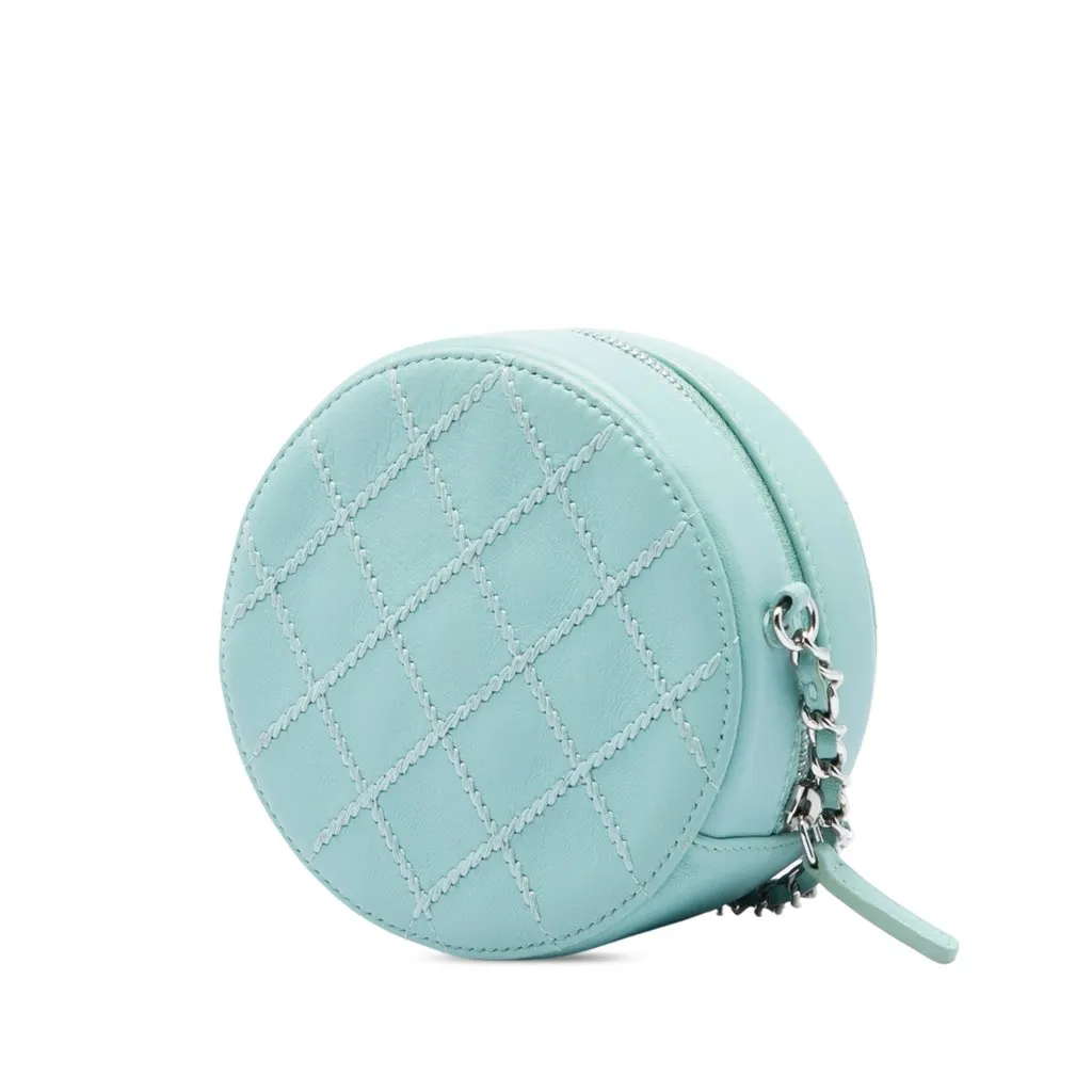 Chanel Quilted Lambskin Ultimate Stitch Round Clutch With Chain Blue Leather Very good - Back View