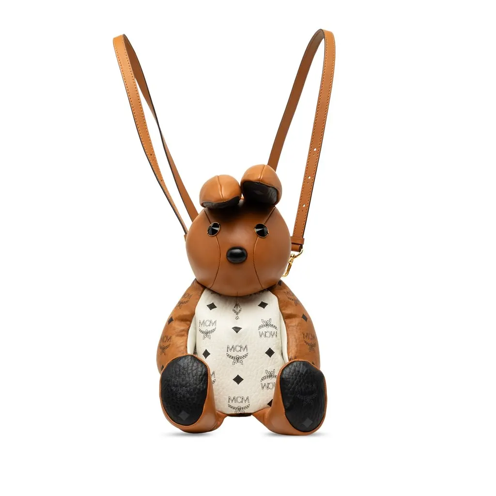 MCM Calfskin and Visetos Coated Canvas Rabbit Zoo Doll Backpack Brown Leather Very good - Front View