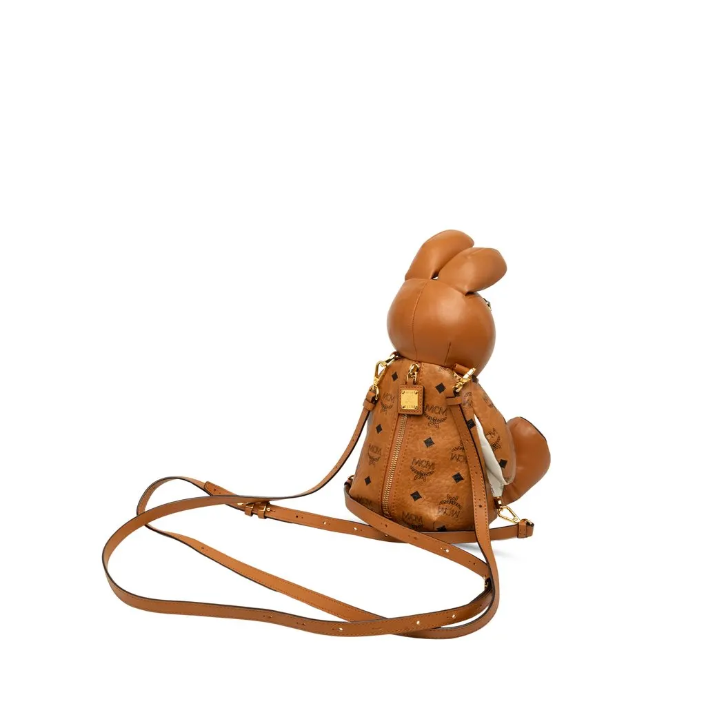 MCM Calfskin and Visetos Coated Canvas Rabbit Zoo Doll Backpack Brown Leather Very good - Back View