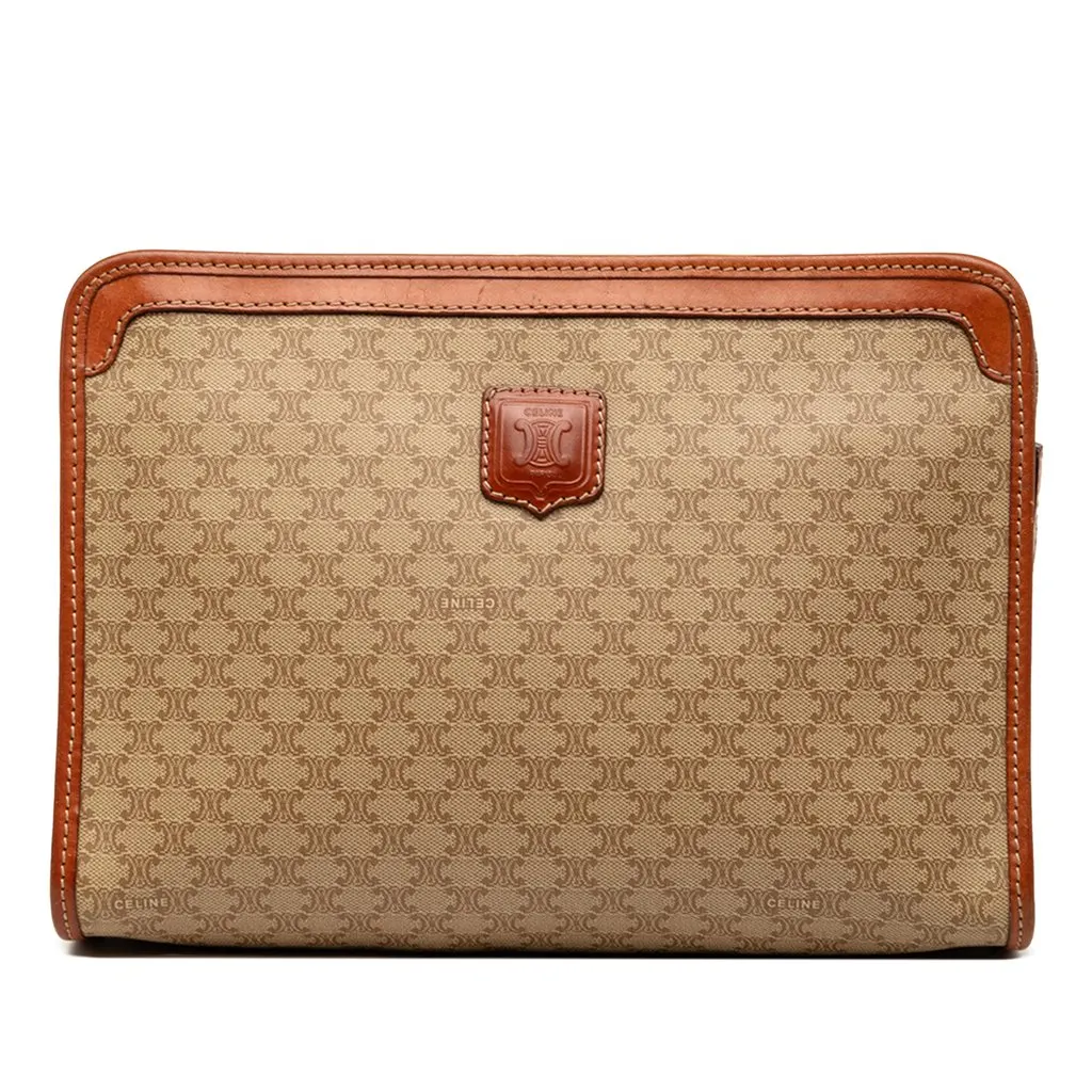 Celine Macadam Coated Canvas Clutch Beige Canvas Good - Front View