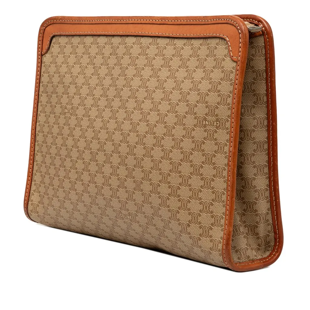 Celine Macadam Coated Canvas Clutch Beige Canvas Good - Back View