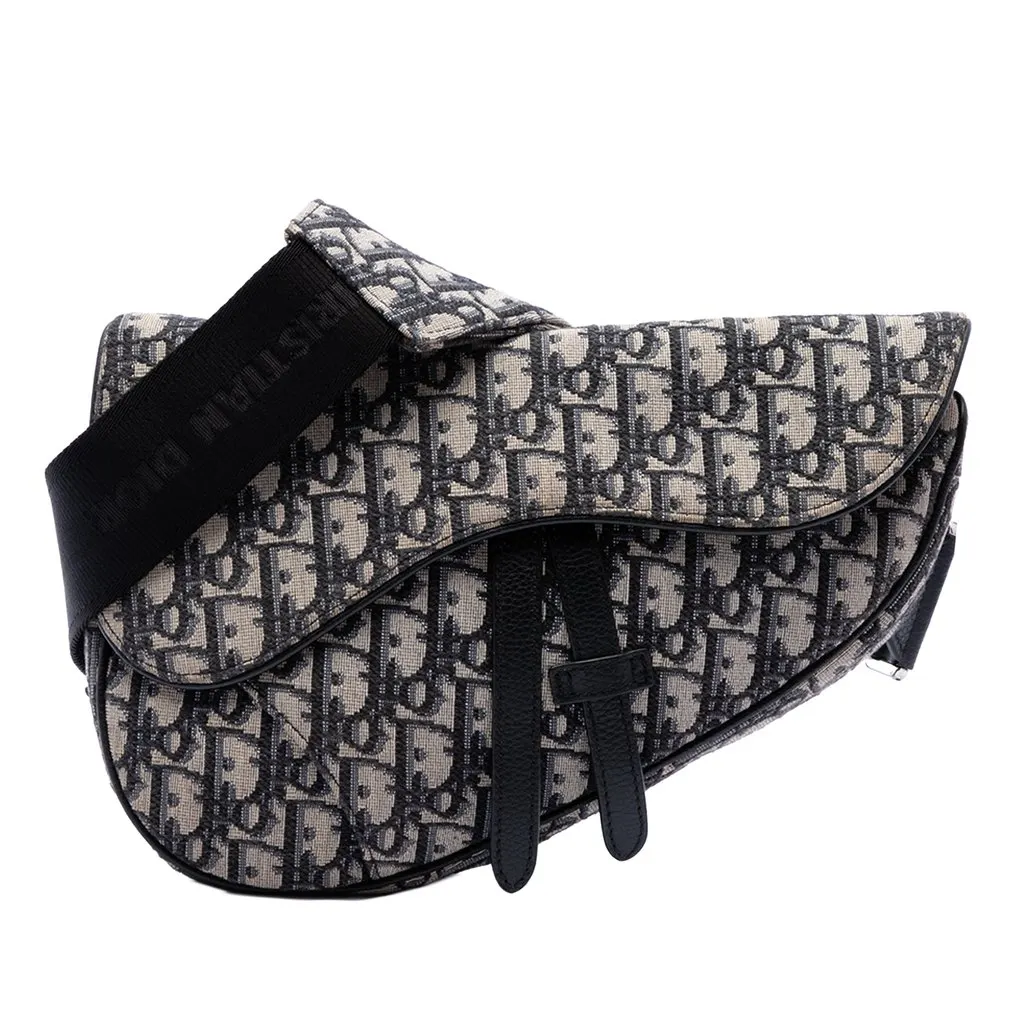 Dior Oblique Canvas Saddle Crossbody Blue Very good - Front View