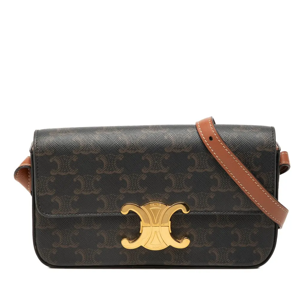 Celine Triomphe Coated Canvas Claude Shoulder Bag Brown Canvas Good - Front View