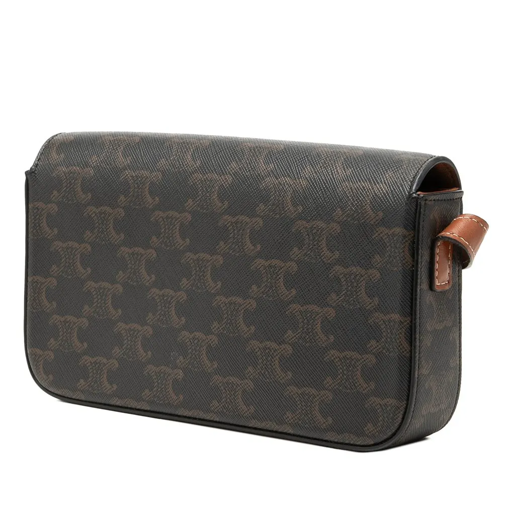 Celine Triomphe Coated Canvas Claude Shoulder Bag Brown Canvas Good - Back View