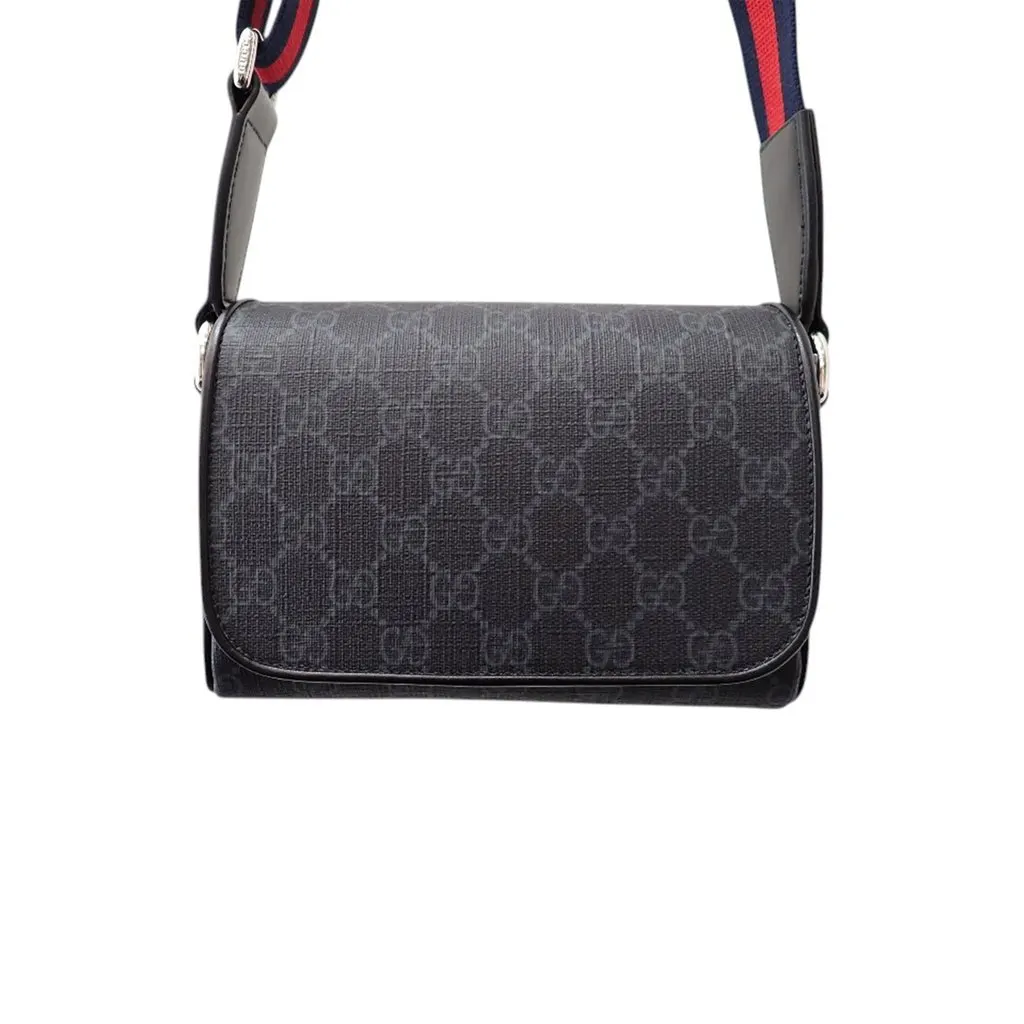 Gucci GG Supreme Web Flap Messenger Bag Black Canvas Very good - Front View