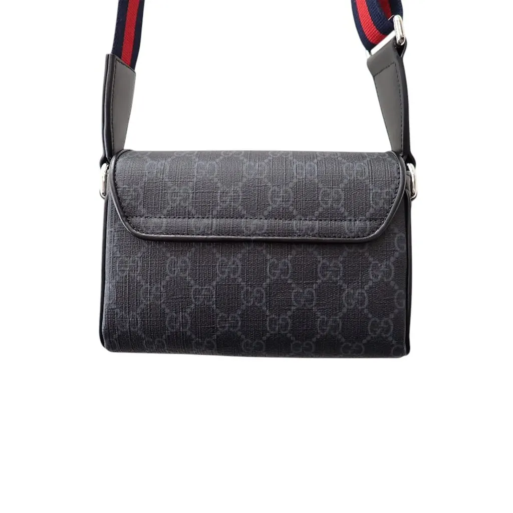 Gucci GG Supreme Web Flap Messenger Bag Black Canvas Very good - Back View