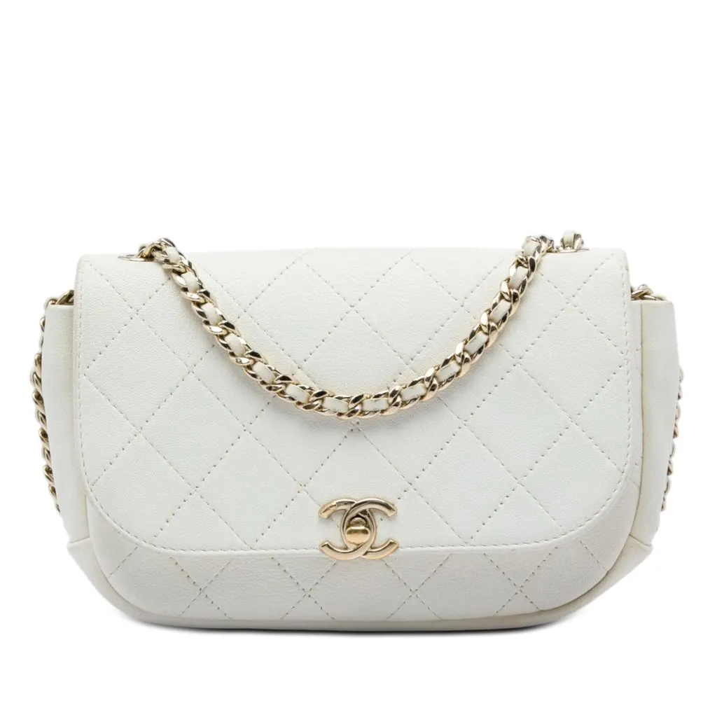 Chanel CC Quilted Goatskin Casual Trip Flap White Leather Very good - Front View