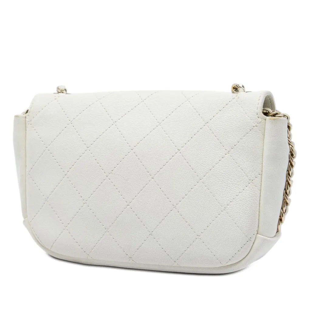 Chanel CC Quilted Goatskin Casual Trip Flap White Leather Very good - Back View