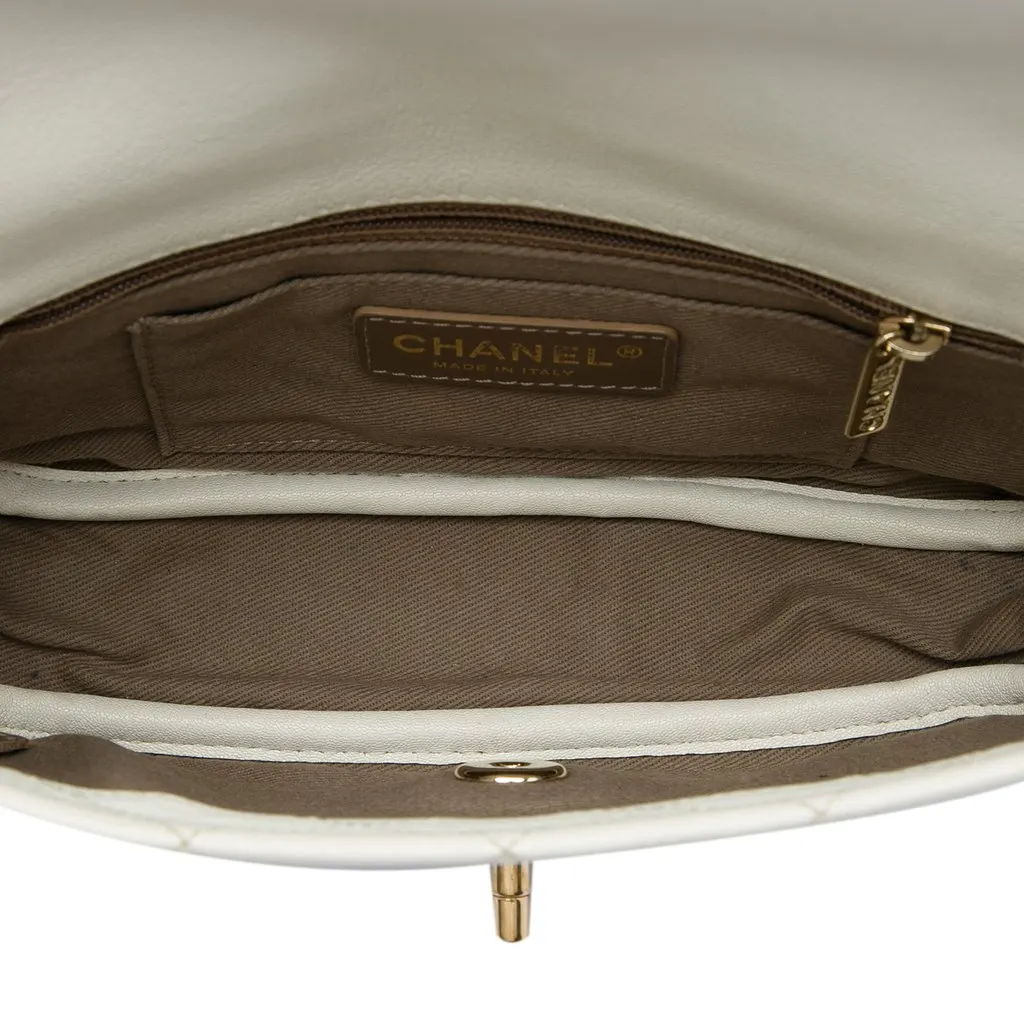 Chanel CC Quilted Goatskin Casual Trip Flap White Leather Very good - Model View