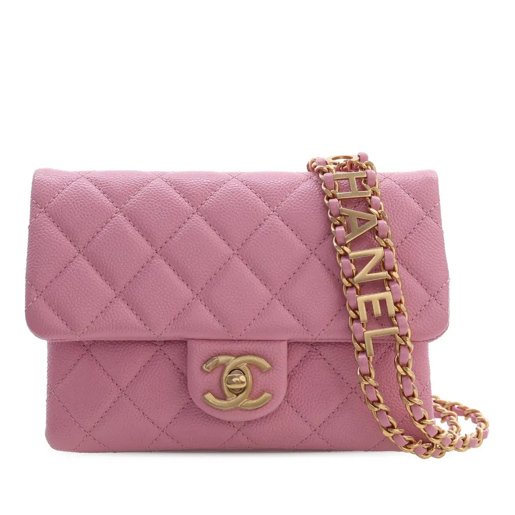 Chanel Quilted Caviar Pick Me Up Flap Belt Bag Pink Leather Very good - Front View