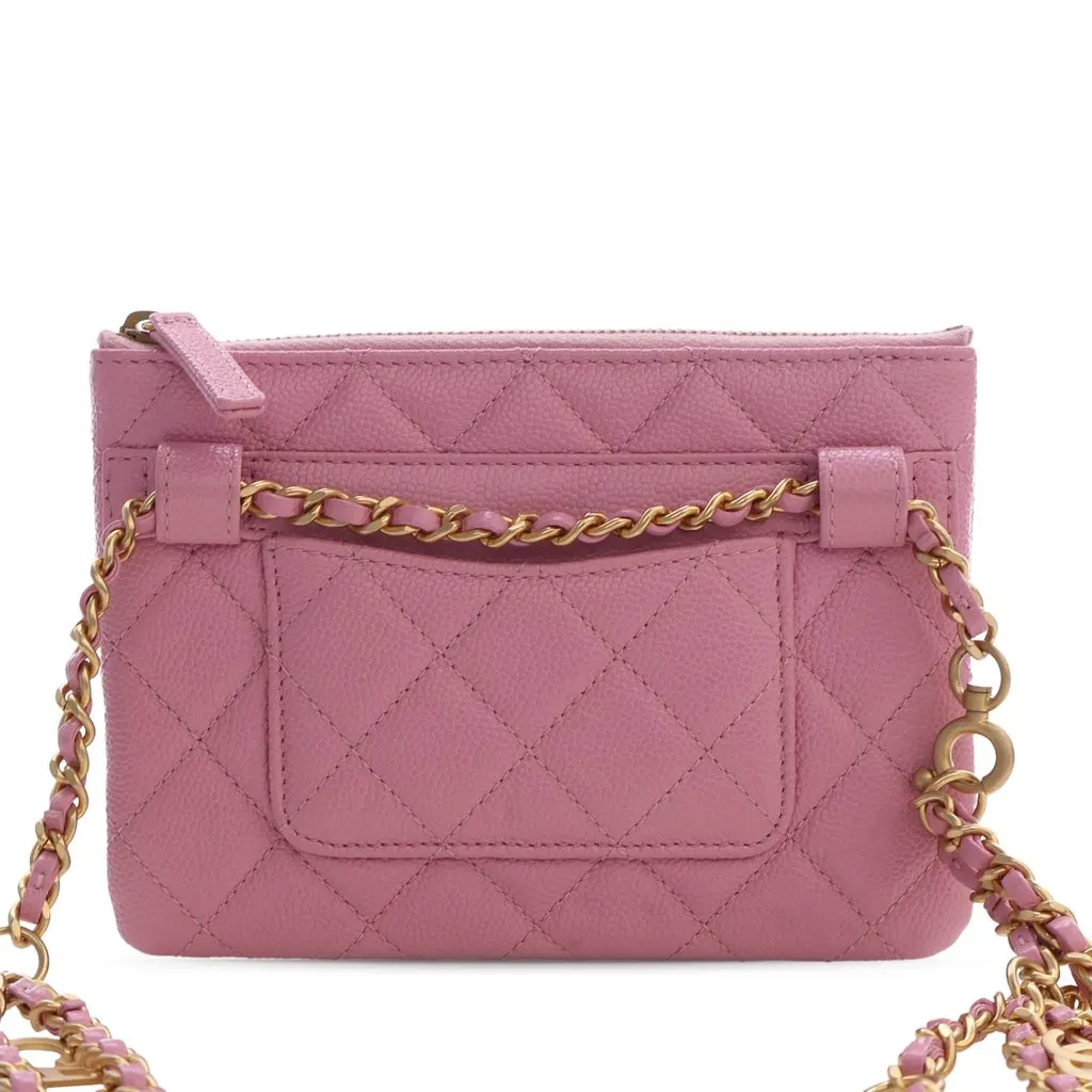 Chanel Quilted Caviar Pick Me Up Flap Belt Bag Pink Leather Very good - Back View