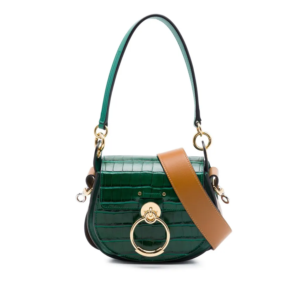 Chloé Small Croc Embossed Leather Tess Satchel Green Leather Very good - Front View