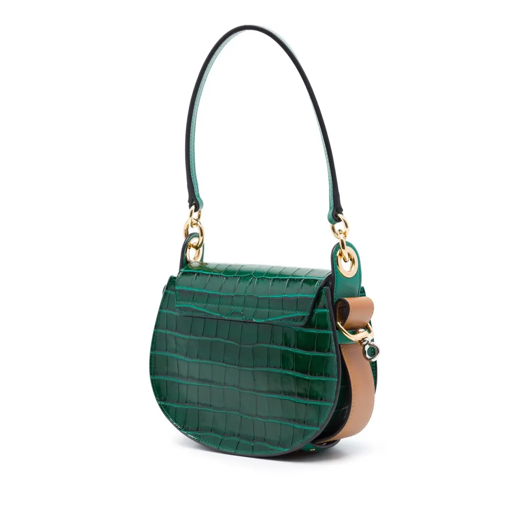 Chloé Small Croc Embossed Leather Tess Satchel Green Leather Very good - Back View