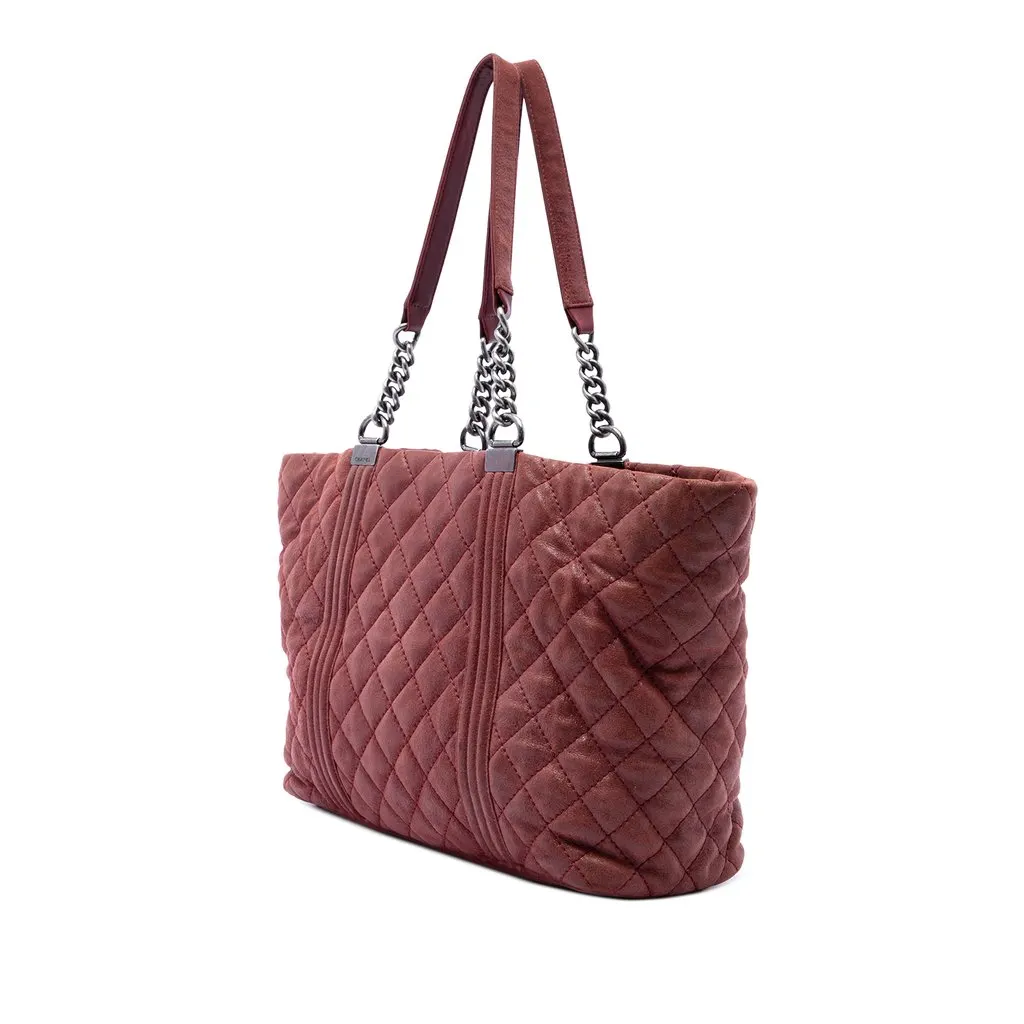 Chanel Quilted Iridescent Calfskin Gentle Boy Tote Red Leather Very good - Back View