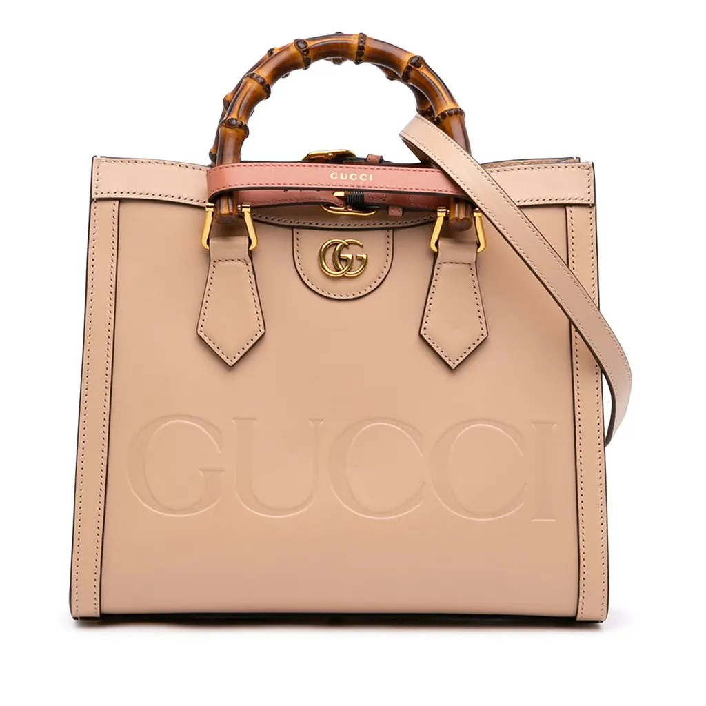 Gucci Medium Calfskin Bamboo Diana Satchel Beige Leather Very good - Front View