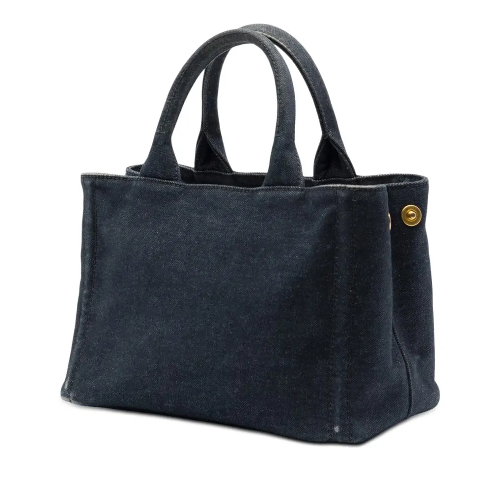Prada Small Saffiano Trimmed Denim Canapa Robot Satchel Black Very good - Back View