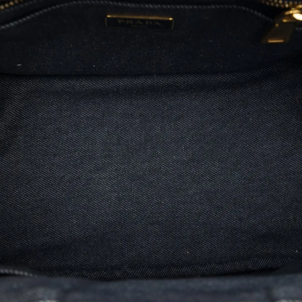 Prada Small Saffiano Trimmed Denim Canapa Robot Satchel Black Very good - Model View