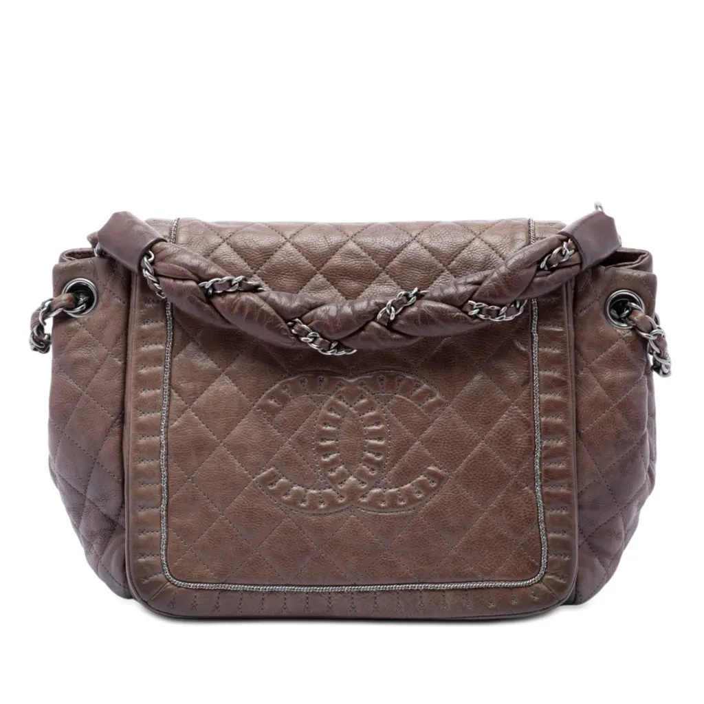 Chanel Small Quilted Calfskin Istanbul Accordion Flap Brown Leather Very good - Front View